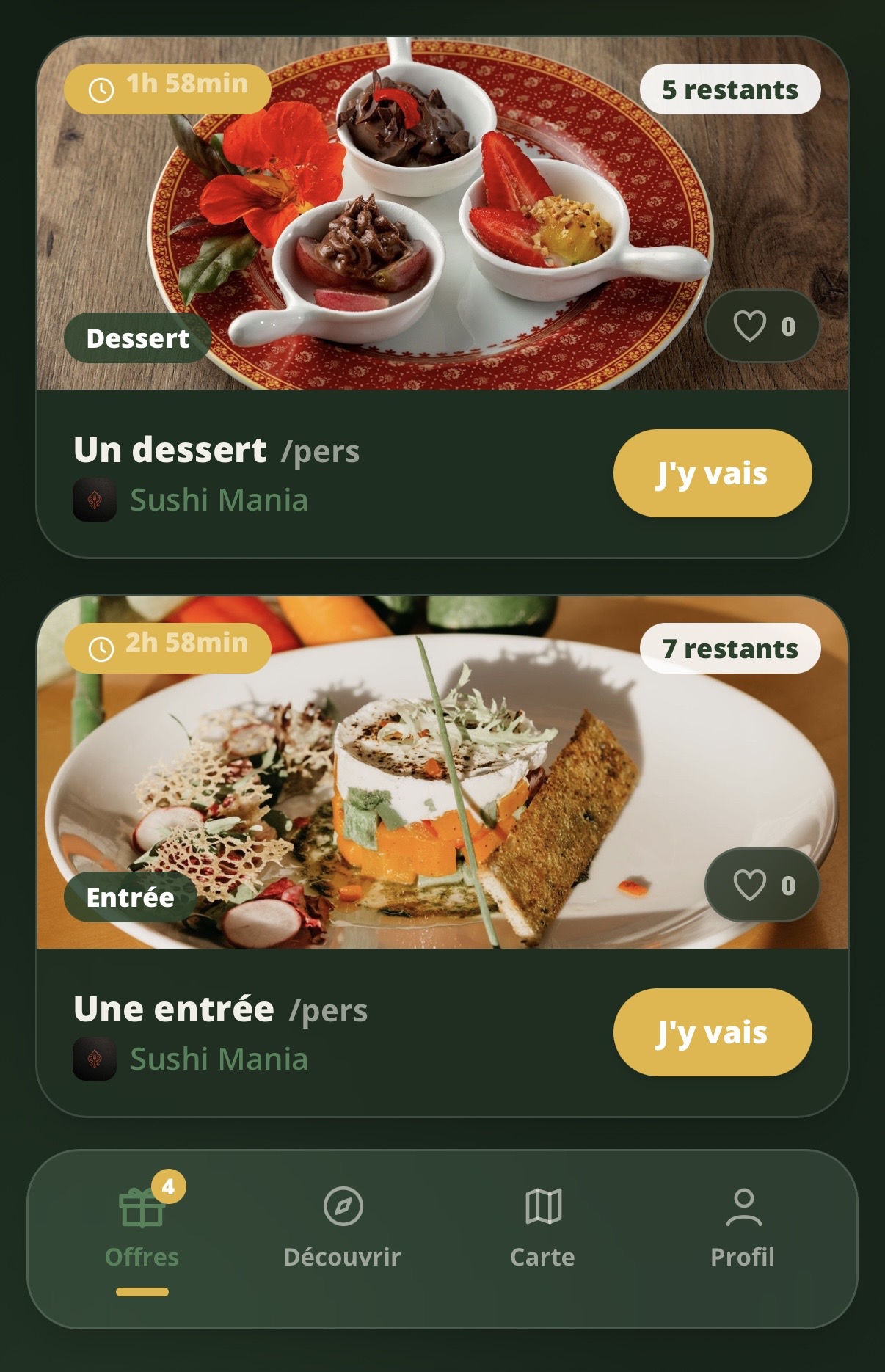 Les offres d'un restaurant